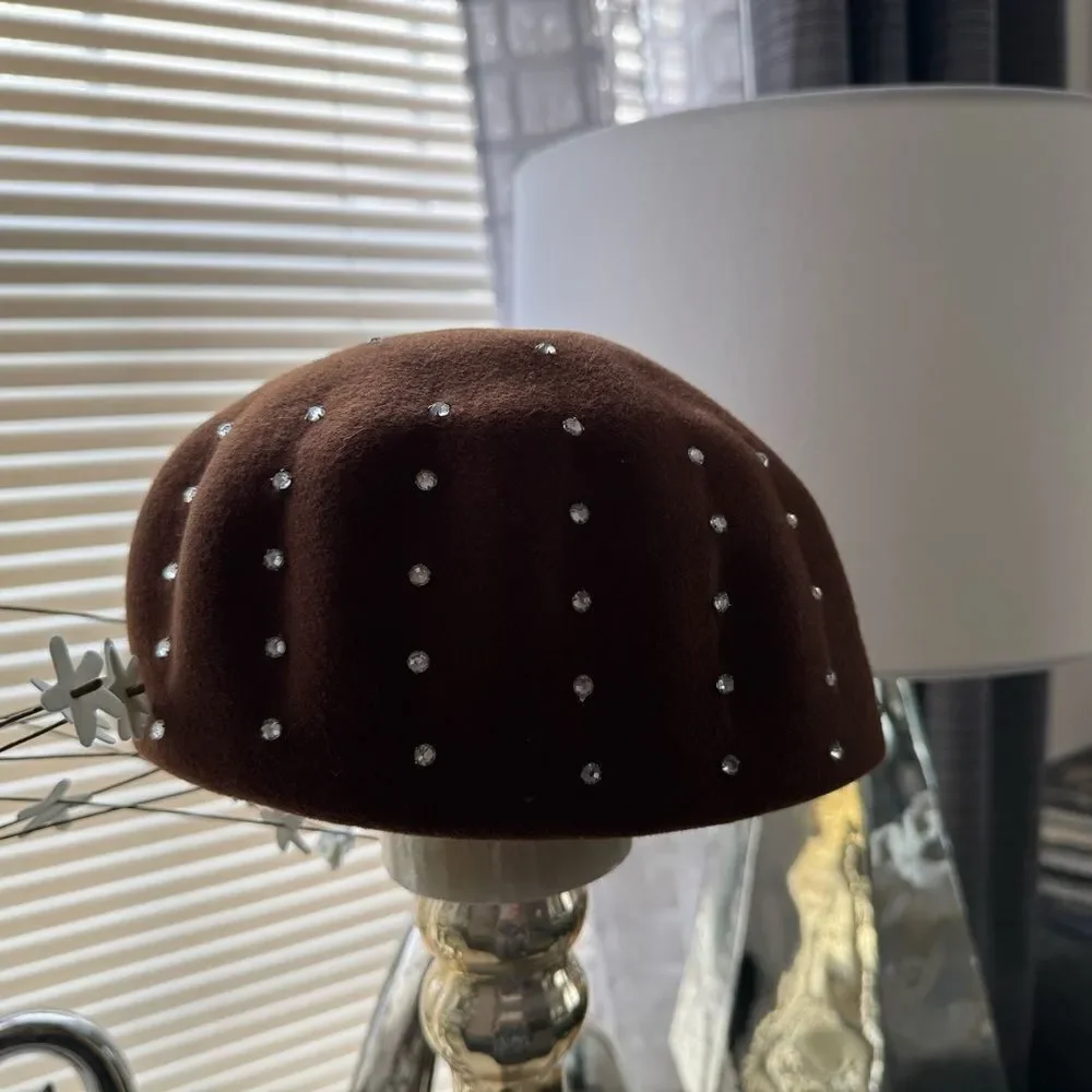 VTG Brown Wool Rhinestone Studded Hat
